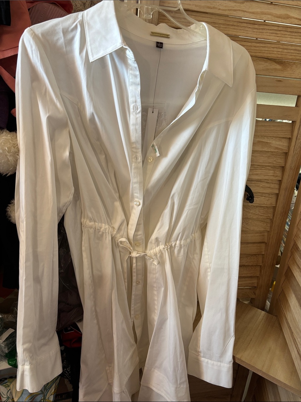 Adrienne Vittadini White Button-Front Drawstring Shirt Large NWT